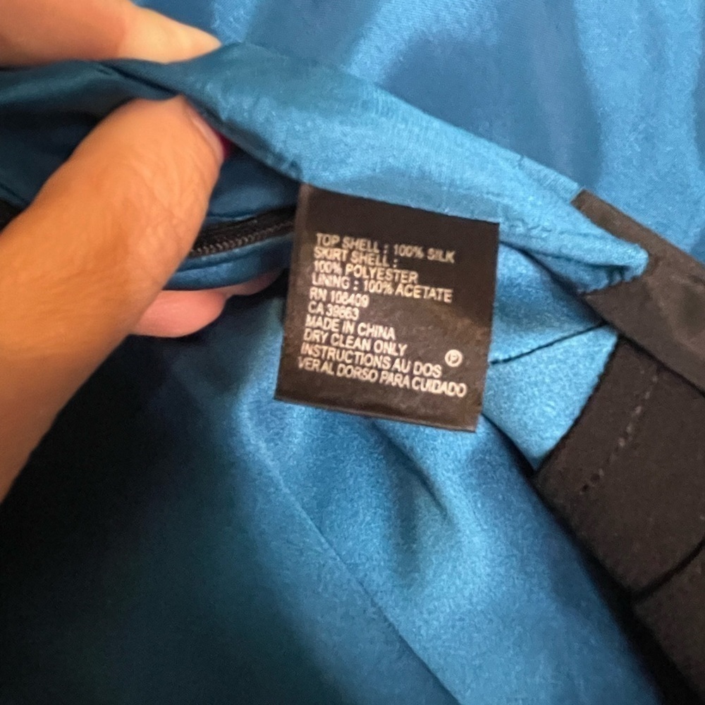 Tahari Arthur S. Levine/ Blue and black dress with braided scoop neck collar‍‍‍‍ - Picture 9 of 11